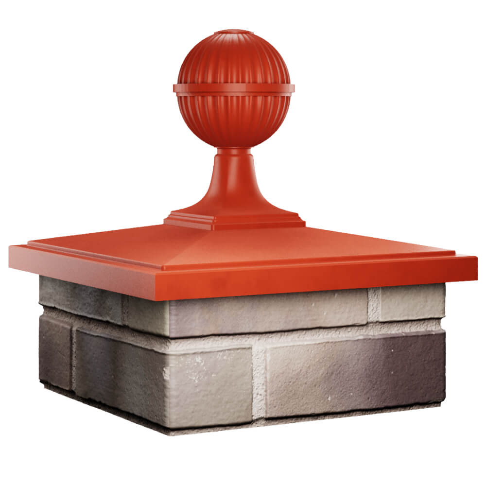 Колпак Zking БонаМоно Красный с шаром на столб 1.5х1.5 кирпича (385х385, 400х400мм) в сборе в Вологде фото