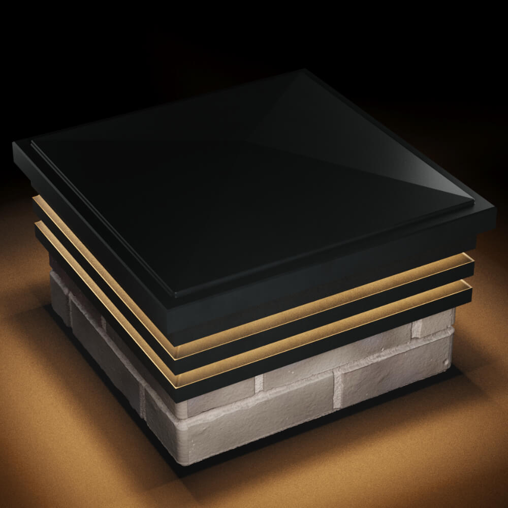 Колпак Zking Бона ХайТек Черный на столб 1.5х1.5 кирпича (385х385мм) с подсветкой в Вологде фото