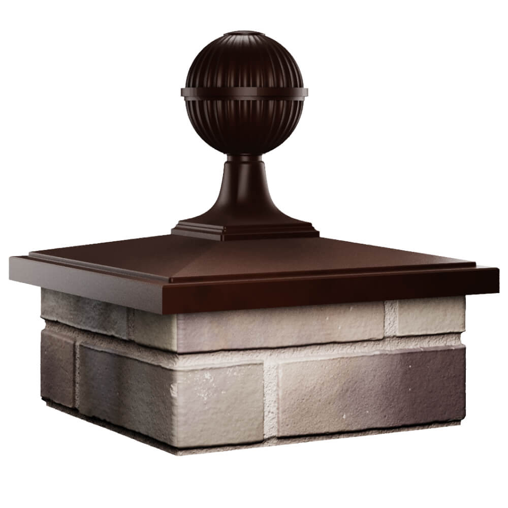 Колпак Zking БонаМоно Коричневый с шаром на столб 1.5х1.5 кирпича (385х385, 400х400мм) в сборе в Вологде фото