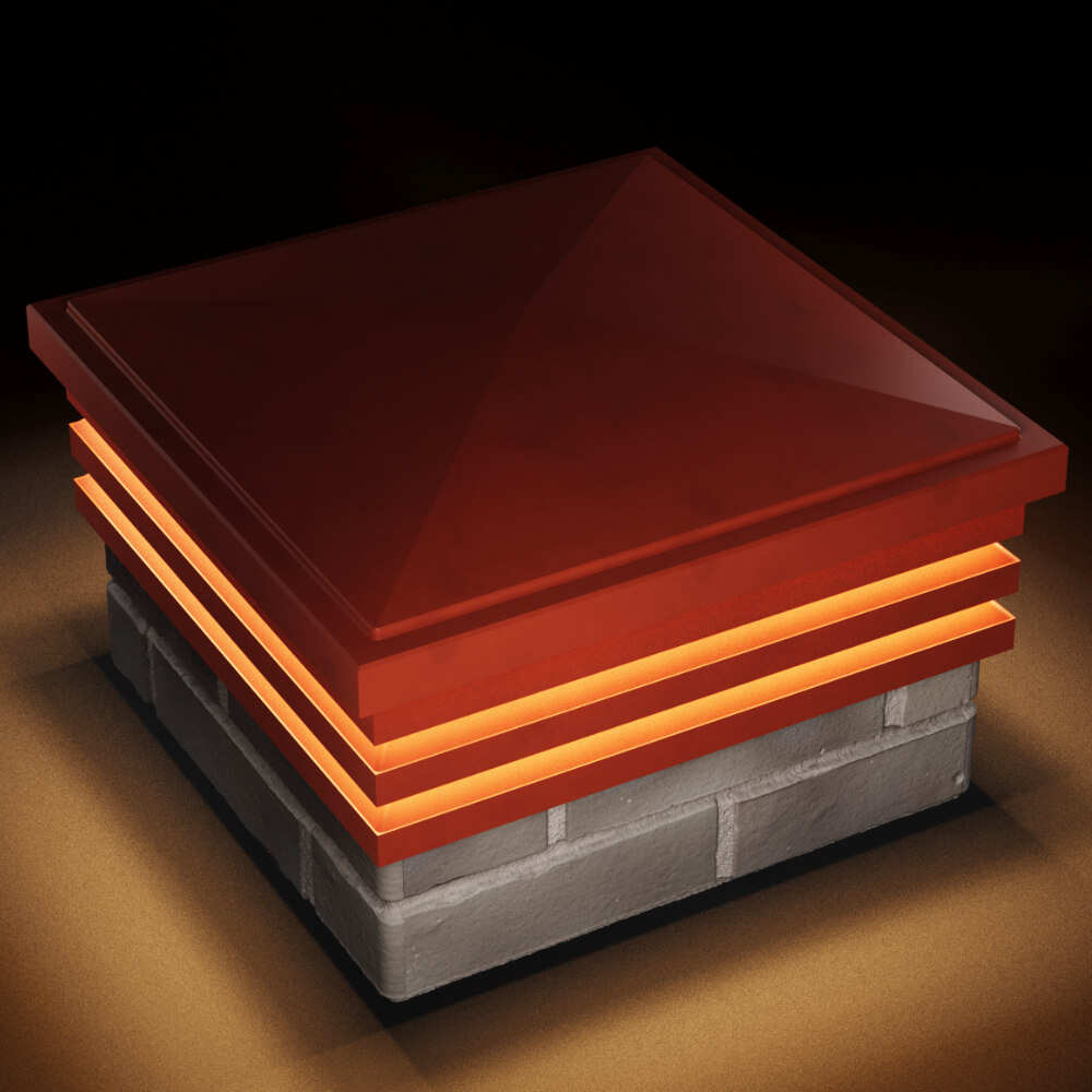 Колпак Zking Бона ХайТек Красный на столб 1.5х1.5 кирпича (385х385мм) с подсветкой в Вологде фото