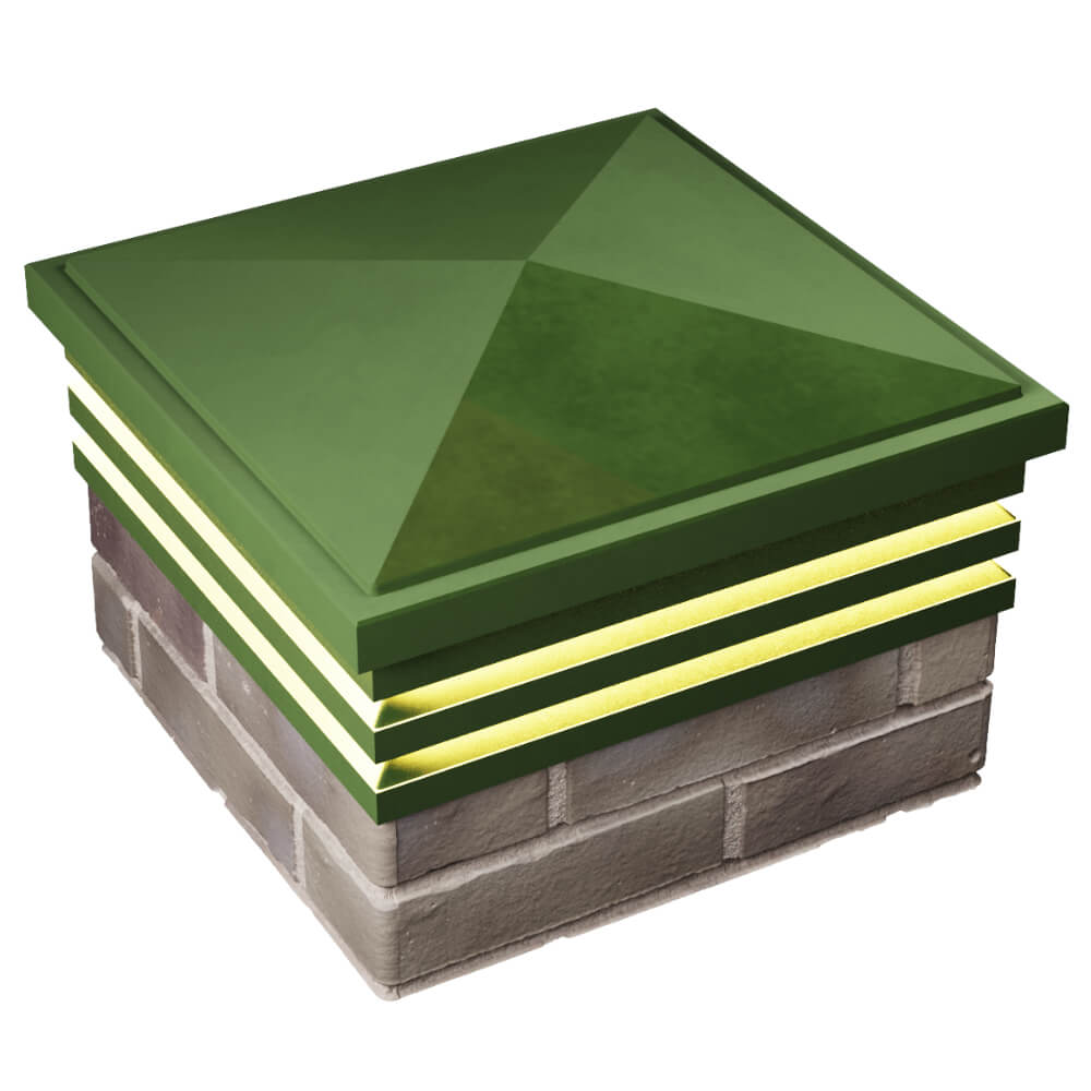 Колпак Zking Бона ХайТек Зеленый на столб 1.5х1.5 кирпича (385х385мм) с подсветкой в Вологде фото