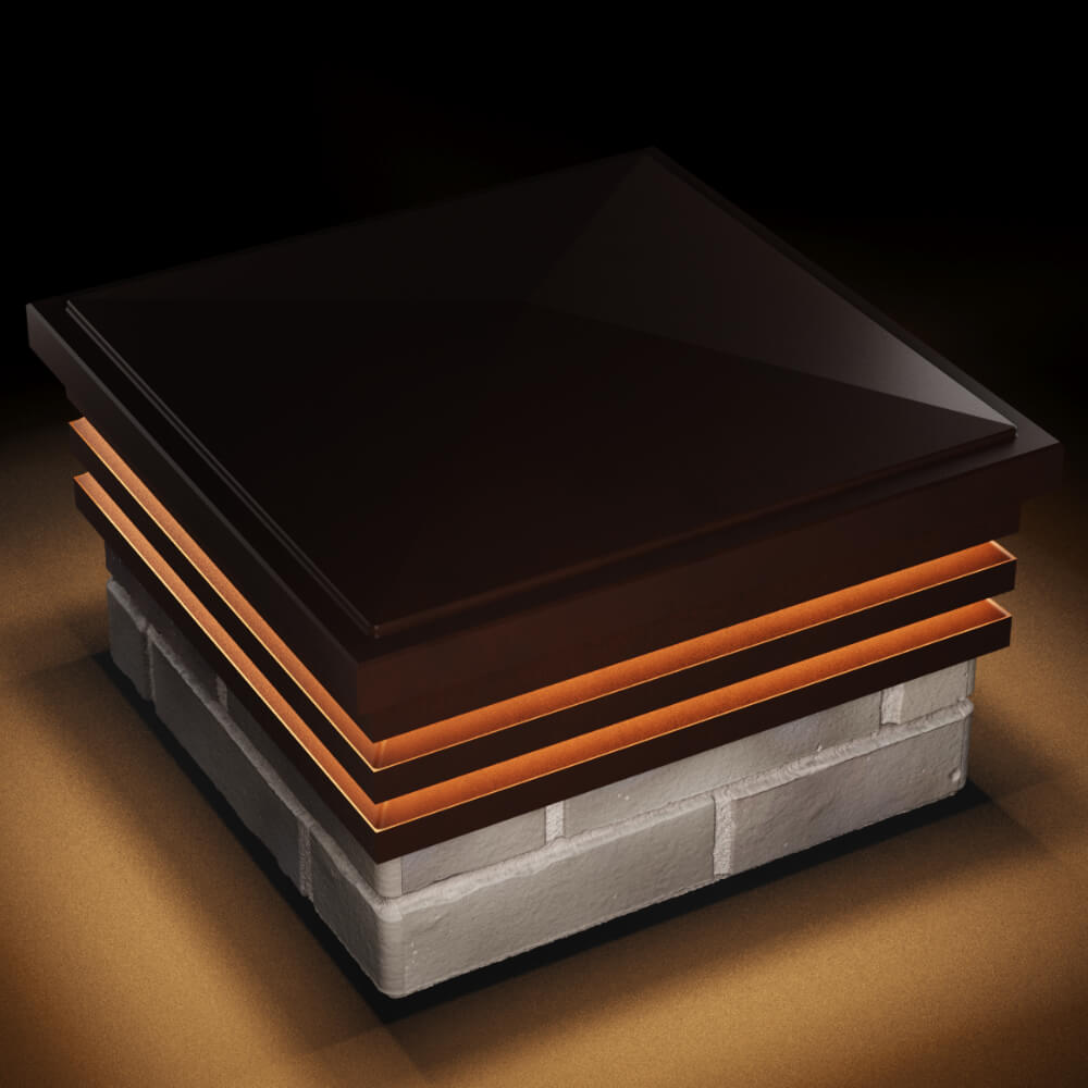 Колпак Zking Бона ХайТек Коричневый на столб 1.5х1.5 кирпича (385х385мм) с подсветкой в Вологде фото