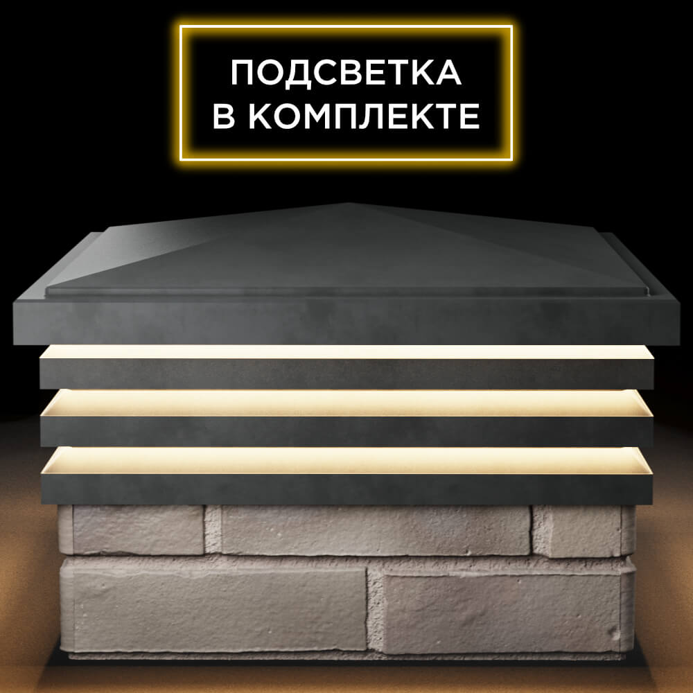 Колпак Zking Бона ХайТек Серый на столб 1.5х1.5 кирпича (385х385мм) с подсветкой Вологда фото