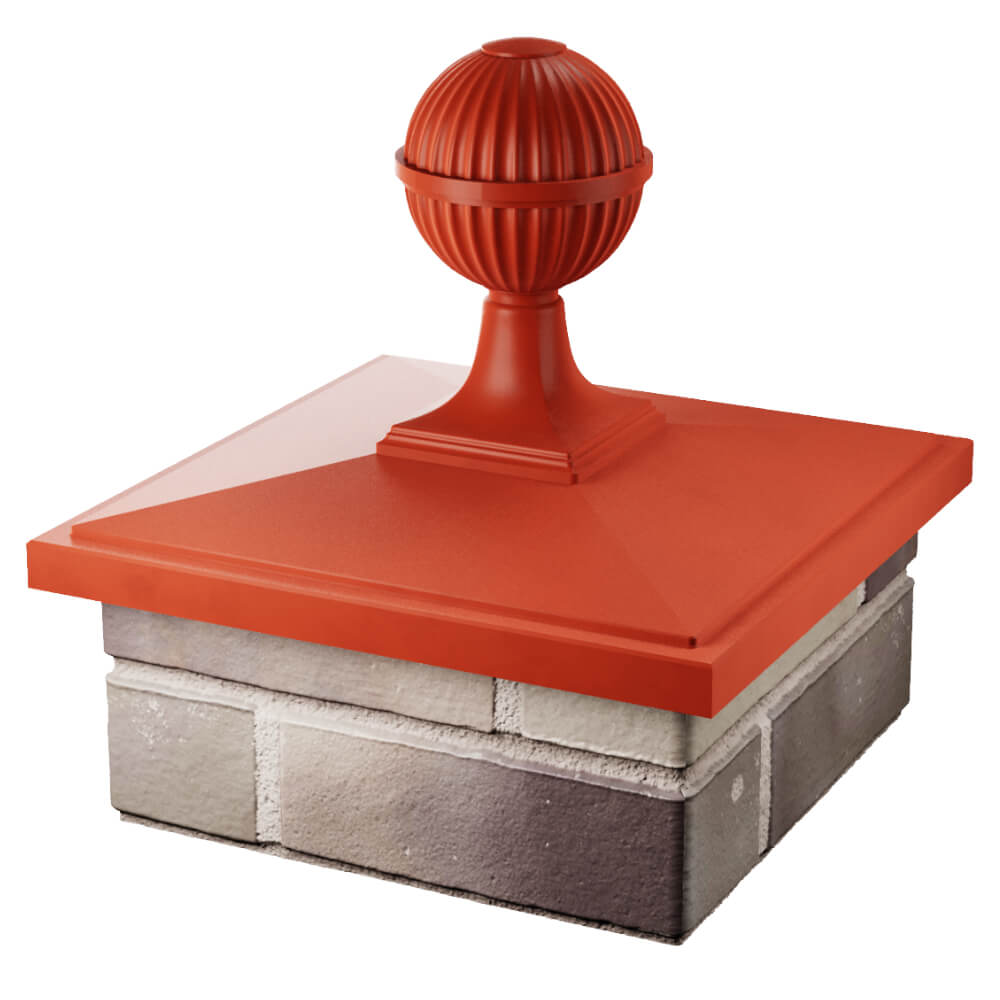 Колпак Zking БонаМоно Красный с шаром на столб 1.5х1.5 кирпича (385х385, 400х400мм) в сборе в Вологде фото