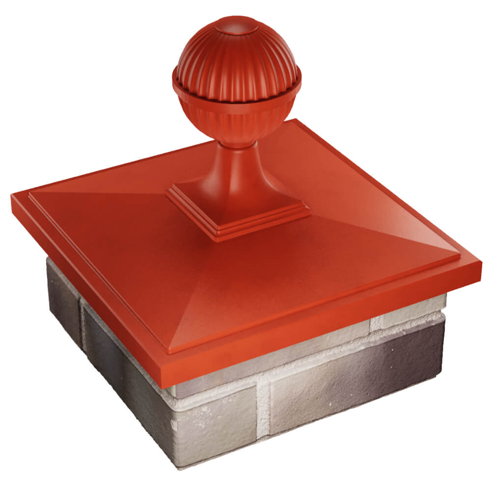 Колпак Zking БонаМоно Красный с шаром на столб 1.5х1.5 кирпича (385х385, 400х400мм) в сборе в Вологде фото