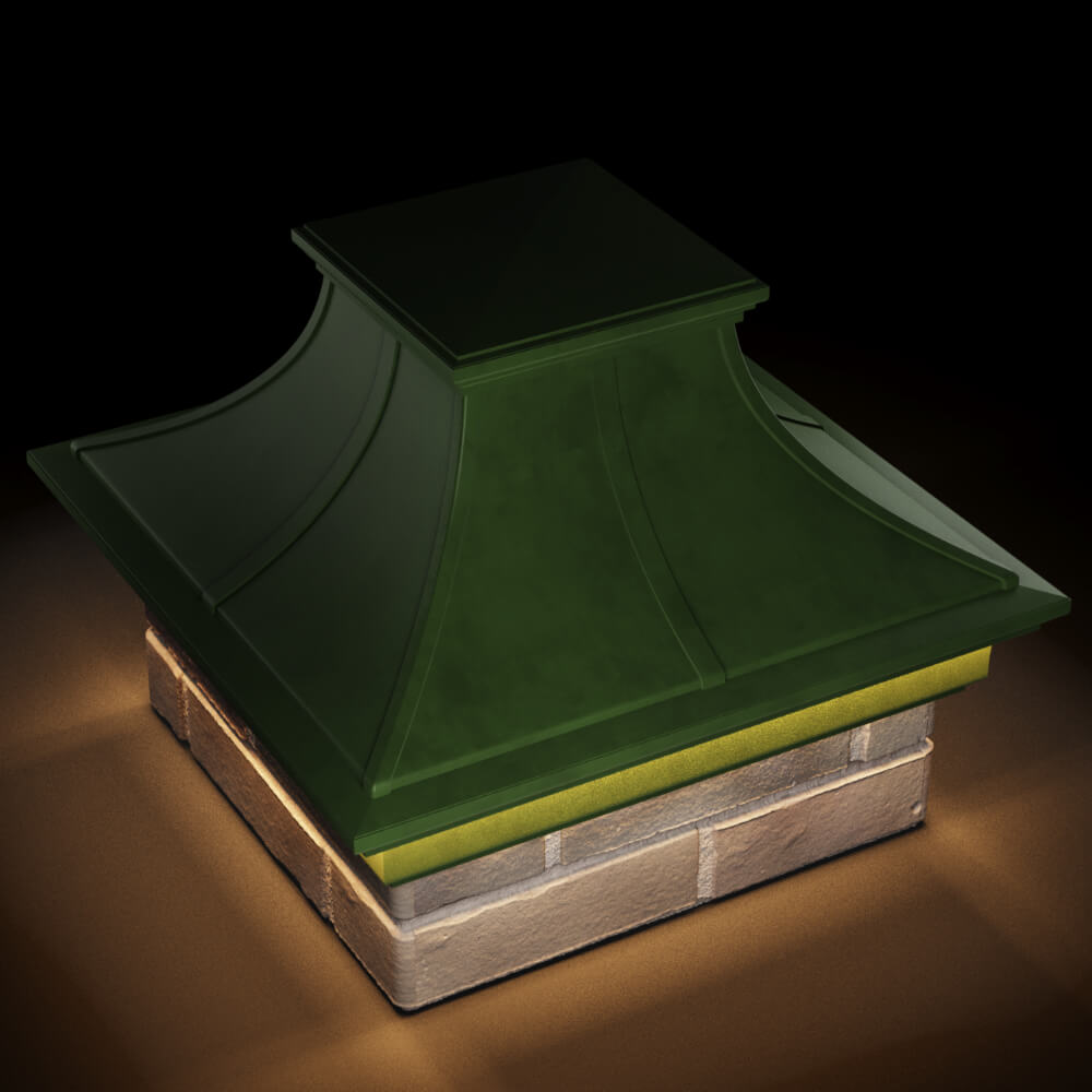 Колпак Zking Монблан Премиум Зеленый на столб 1.5х1.5 кирпича (385х385мм) с подсветкой в Вологде фото